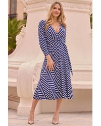 Sosandar - Geometric Stripe Print Wrap Dress - Lyst