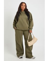 Boohoo - Plus Core Basic Pintuck Detail Deep Waistband Wide Leg Jogger - Lyst