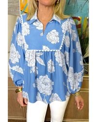 Azura Exchange - Bloemenprint Blouse Met Lange Mouwen En Kraagdetail Voor Dames - Lyst