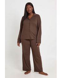 Boohoo - Plus Soft Touch Button Through Shirt And Trouser Pyjama Set - Lyst