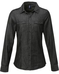 PREMIER - Ladies Jeans Stitch Long Sleeve Denim Shirt ( Denim) - Lyst