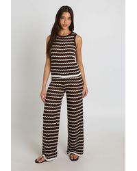 Boohoo - Crochet Stripe Knit Top And Wide Leg Co-Ord - Lyst