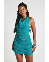 Boohoo - Cowl Neck Crochet Beach Mini Dress - Lyst