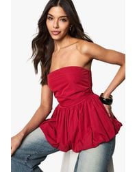 Boohoo - Shirred Back Peplum Puffball Bandeau - Lyst