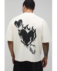 BoohooMAN - Oversized Boxy Exposed Seam Heart Graffiti Print T-Shirt Cotton - Lyst