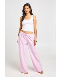 Boohoo - Cotton Poplin Striped Lace Trim Wide Leg Trousers - Lyst