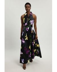 Karen Millen - Floral Woven Twill Collared Maxi Dress - Lyst