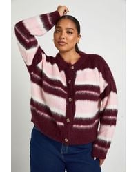 Boohoo - Plus Crew Neck Fluffy Stripe Cardigan - Lyst