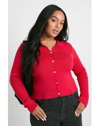 Boohoo - Plus Collared Compact Knit Cardigan - Lyst