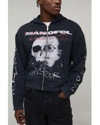 BoohooMAN - Oversized Boxy Premium Ofcl Skull Acid Wash Printed Zip Through Hoodie Cotton - Lyst