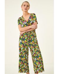 Roman - Petite Floral Button Front Jumpsuit - Lyst