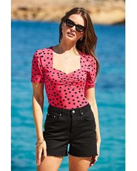 Sosandar - Hot Spot Print Sweetheart Neckline Top Denim - Lyst