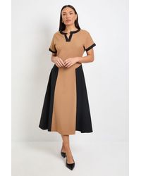 PRINCIPLES - Formal Colour Block Contrast V Neck Midi Dress - Lyst