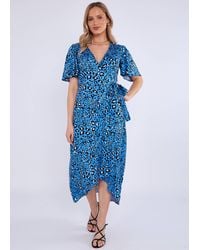 Gini London - Animal Print Viscose Wrap Midi Dress - Lyst
