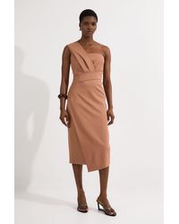 Karen Millen - Tailored One Shoulder Tuck Detail Pencil Midi Dress - Lyst