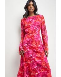 Oasis - Burnout Floral Chiffon Slash Neck Bias Midi Dress - Lyst