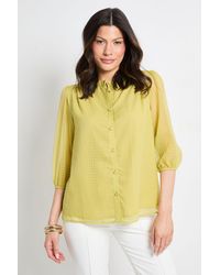 Wallis - Check Organza Collarless Blouse - Lyst