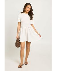 Boohoo - Textured Volume Sleeve Mini Dress - Lyst
