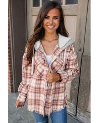 Azura Exchange - Geruite Flanellen Shirt Met Fleece Capuchon - Lyst