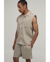 BoohooMAN - Textured Pleated Regular Fit Sleeveless Shirt & Short Set - Lyst