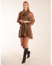 Blue Vanilla - Frill Leopard Print Shirt Dress - Lyst