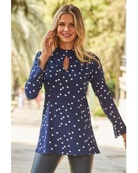 Sosandar - Spot Print Keyhole Detail Fluted Cuff Top - Lyst