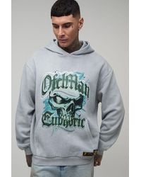 BoohooMAN - Tall Oversized Euphoric Skull Graphic Washed Hoodie - Lyst