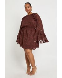 Boohoo - Plus Burnout Floral Ruffle Smock Dress - Lyst