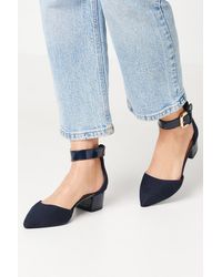 Wallis - Wide Fit Derby Buckle Detail Medium Block Heel Pointed Court Shoes - Lyst