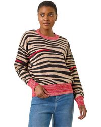 Roman - Contrast Animal Print Knit Jumper - Lyst