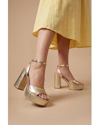 Faith - Hope Faux Metallic Leather Peeptoe High Block Heel Platform Sandals - Lyst