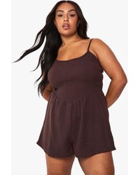 Boohoo - Plus Shirred Cheesecloth Flippy Playsuit - Lyst