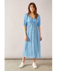 Wallis - Floral Puff Sleeve Midi Dress - Lyst