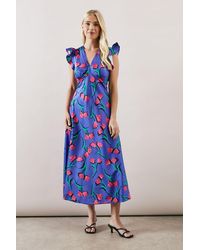Wallis - Petite Bias Cut Satin V Neck Dress - Lyst