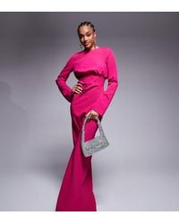 ASOS - Design Structured Long Sleeve Maxi Dress With Ruched Bust - Lyst