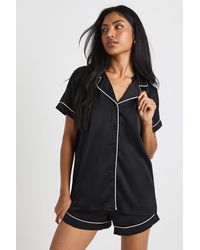 Boohoo - Satin Piping Detail Short Sleeve Shirt & Shorts Pyjama Set - Lyst