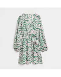 River Island - Wrap Mini Dress Green Satin Animal Print - Lyst