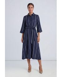 PRINCIPLES - Spot Print Belted Button Shirt Midi Dress - Lyst