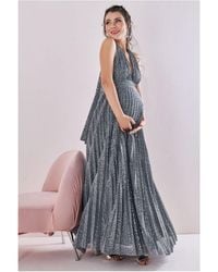 Goddiva - Maternity Halter Sequin Lurex Maxi - Lyst