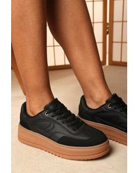Where's That From - 'Yulia' Low Wedge Lace Up Trainer With Leopard Print Heel Detail - Lyst