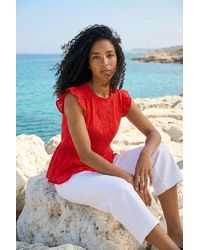 Roman - Broderie Anglaise Frill Sleeve Top - Lyst