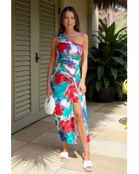 AX Paris - Multi Tie Dye Printed One Shoulder Knot Skirt Midi Dress - Lyst