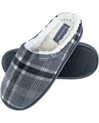Dunlop - Warm Plush Fleece Lined Slip On Mule Checked Plaid House Slippers - Lyst