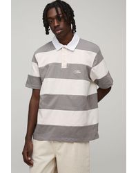 BoohooMAN - Regular Fit Short Sleeve Embroidered Stripe Rugby Polo - Lyst