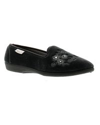 Dr Keller - Velour Upper Full Slipper With Soft Satin Lining Emroidered Flower Detail To The Vamp Textile - Lyst