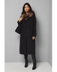 Wallis - Faux Fur Collar Tab Cuff Coat - Lyst