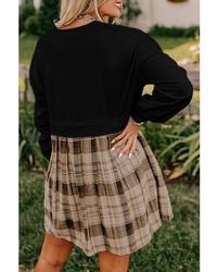 Azura Exchange - Plaid Patchwork High Waist Sweatshirt Mini Dress - Lyst