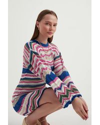 Hiccup - Geometric Crew Neck Crochet Bell Sleeves Mini Dress - Lyst