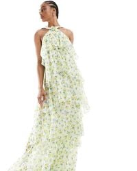 Vero Moda - Felicia Halter Neck Tiered Maxi Dress With Corsage Detail - Lyst
