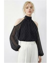 Bianco Lucci - Polka Dot Chiffon Turtleneck Blouse With Cut Out - Lyst